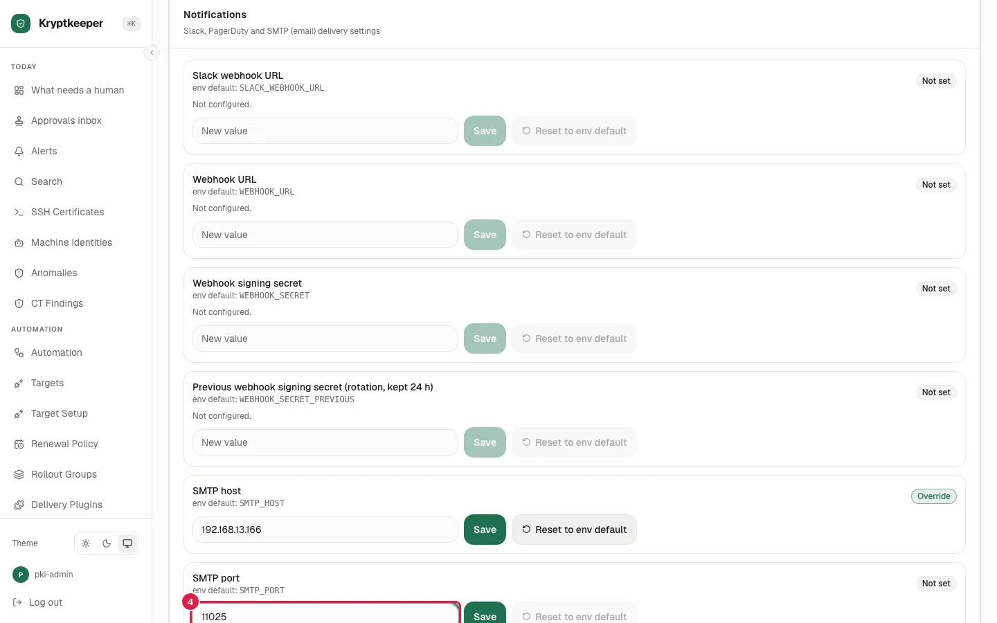 Fill SMTP port with "11025"